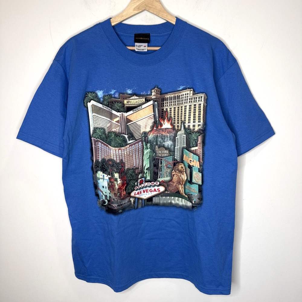 NEW Vintage Las Vegas Y2K MGM Mirage Bellagio Casino Promo T Shirt Men's‎ M Blue